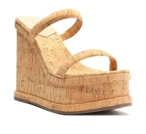 Schutz Ully Cork Platform High Wedge Sandals Natural 8 Boho Y2K Resort Vacation